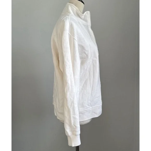 Izod Ladies Cotton Blend 1/4 Zip Pullover Sweater Women's Medium White Tan Trim - Picture 2 of 8